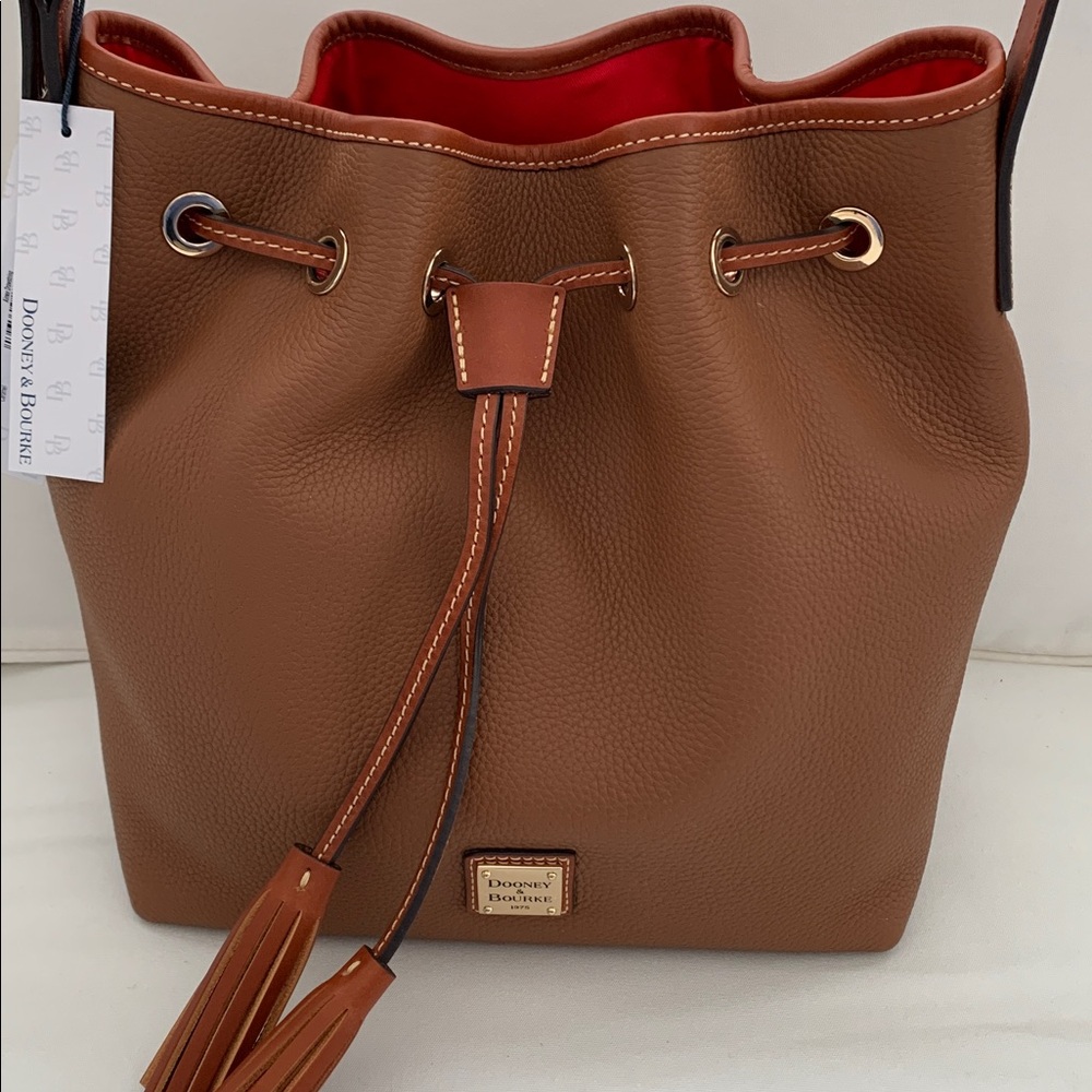 NWT - Dooney & Bourke Pebble Leather AIMEE Caramel Drawstring Bag GORGEOUS BAG
